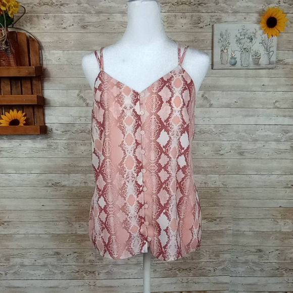 Charming Charlie’s‎ Spaghetti Strap Pink Snakeskin Print Top S - Picture 1 of 7
